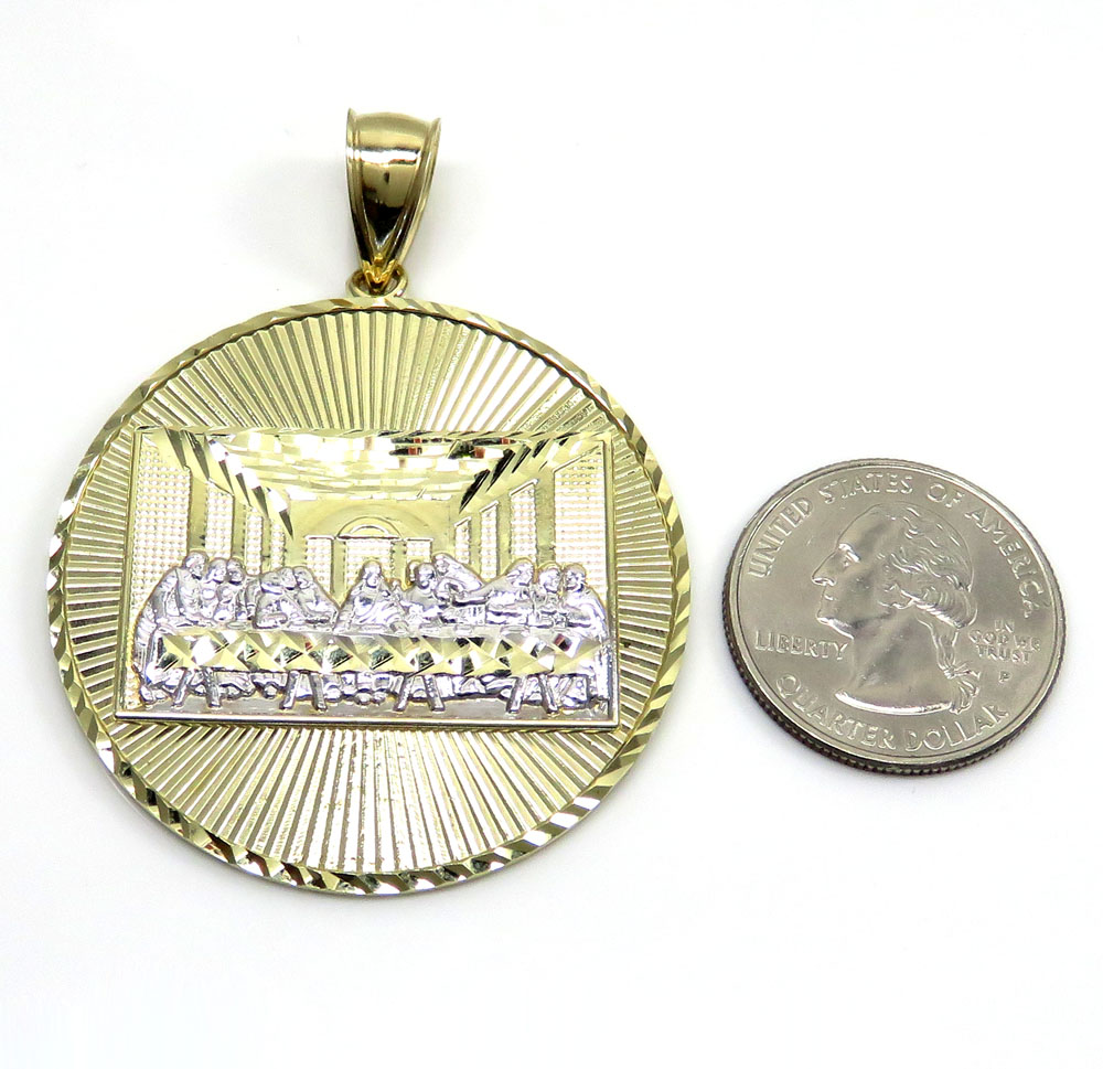 10k yellow gold two tone medium jesus apostles last supper pendant 