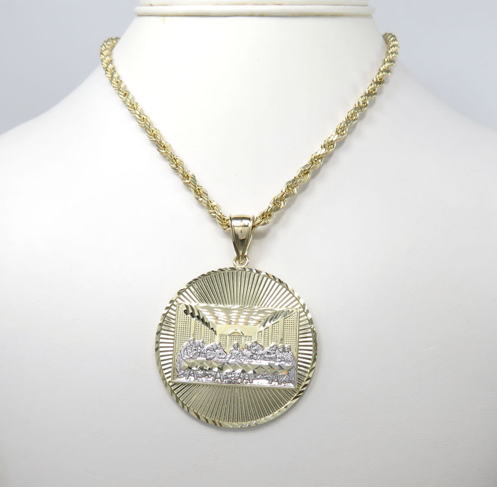 10k yellow gold two tone medium jesus apostles last supper pendant 