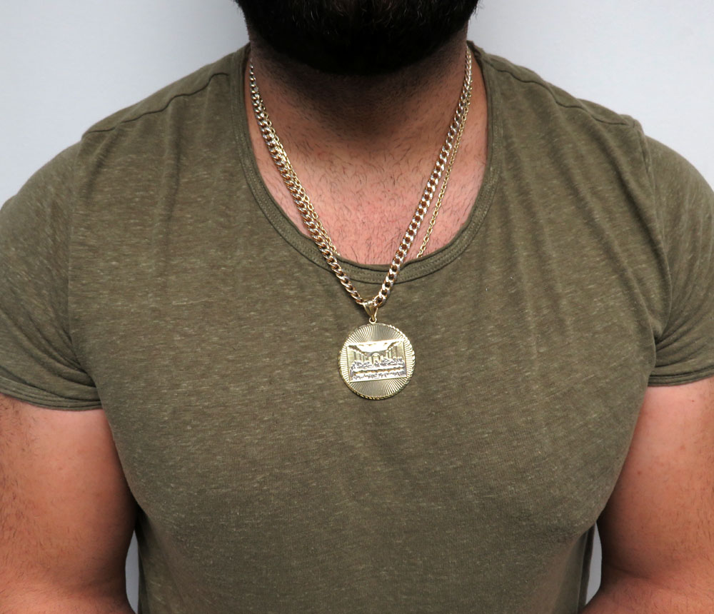 10k yellow gold two tone medium jesus apostles last supper pendant 