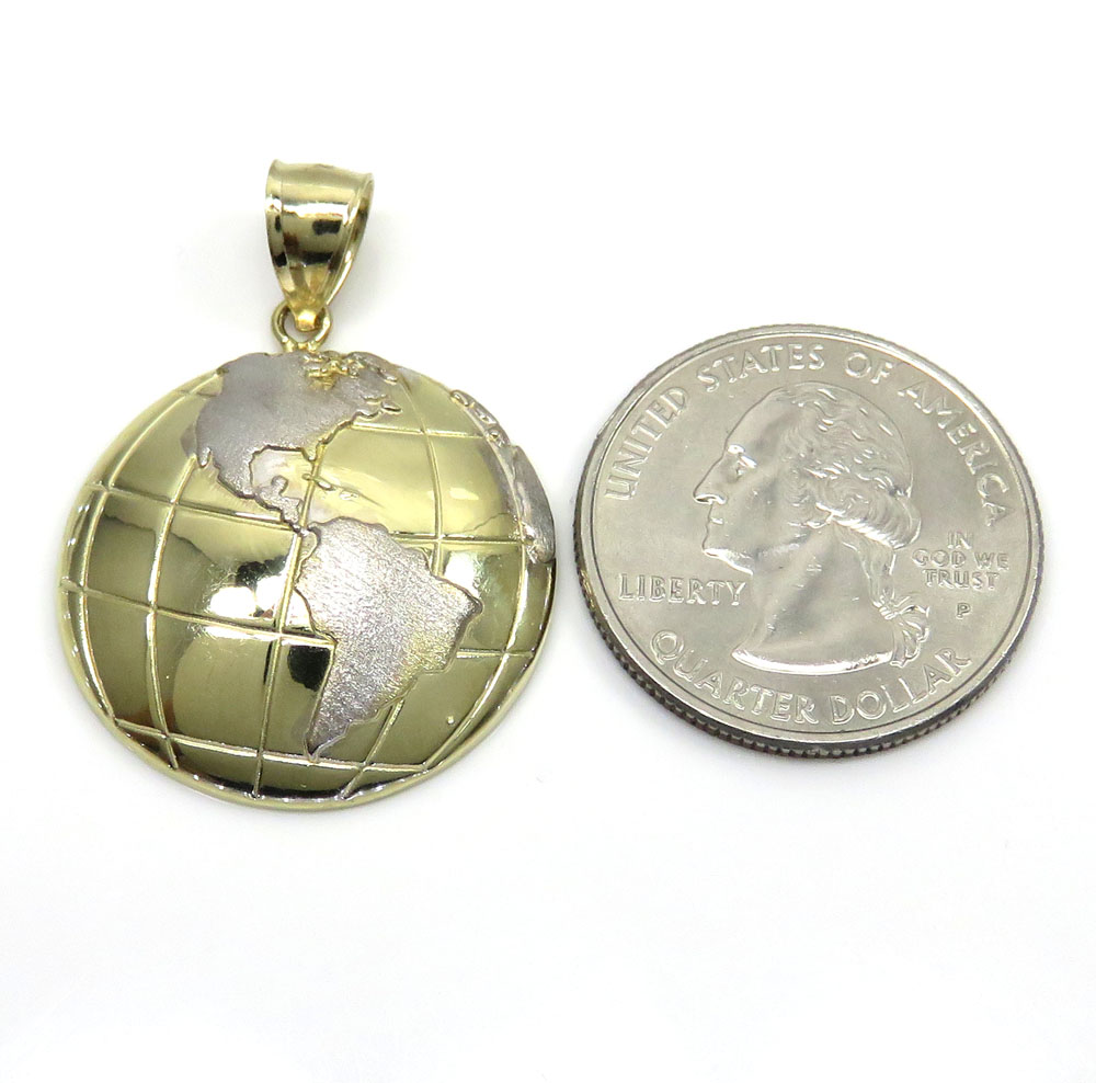 10k two tone gold small world pendant  - Image 2