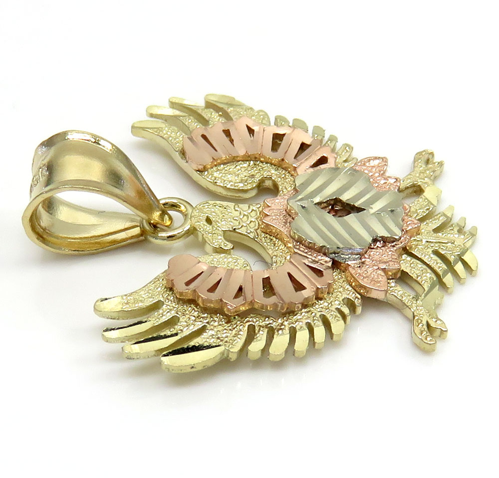 10k tri color gold small diamond cut albanian eagle pendant - Image 3