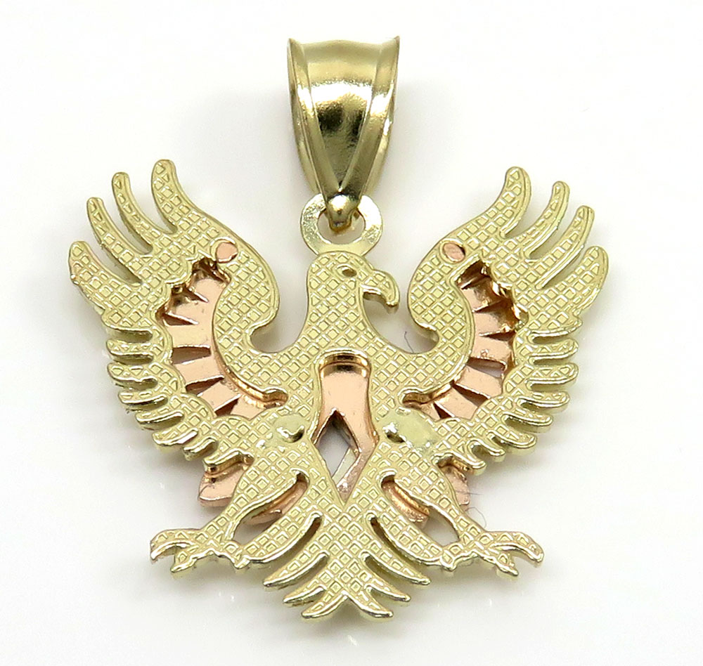 10k tri color gold small diamond cut albanian eagle pendant