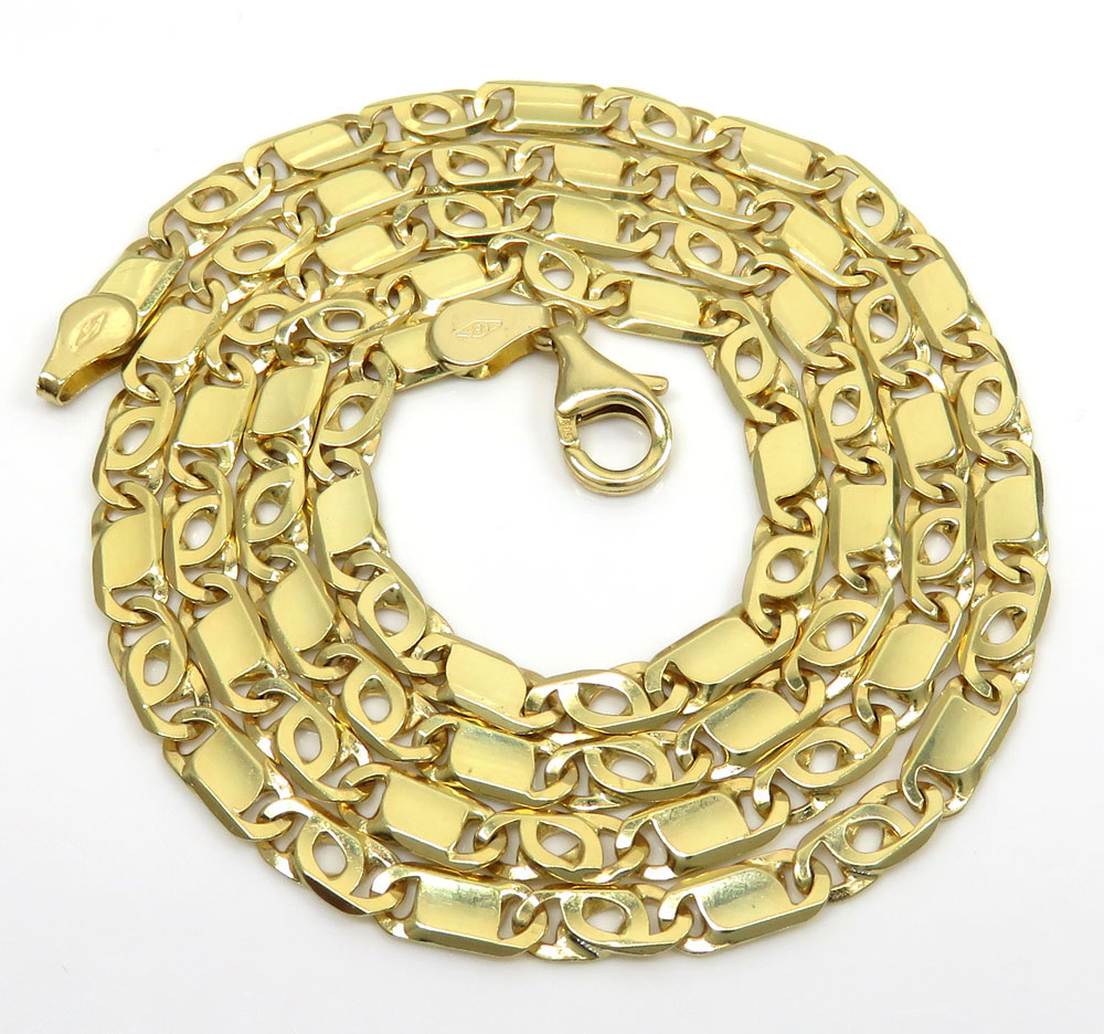 14k yellow gold solid tiger eye link chain 22 inch 5mm
