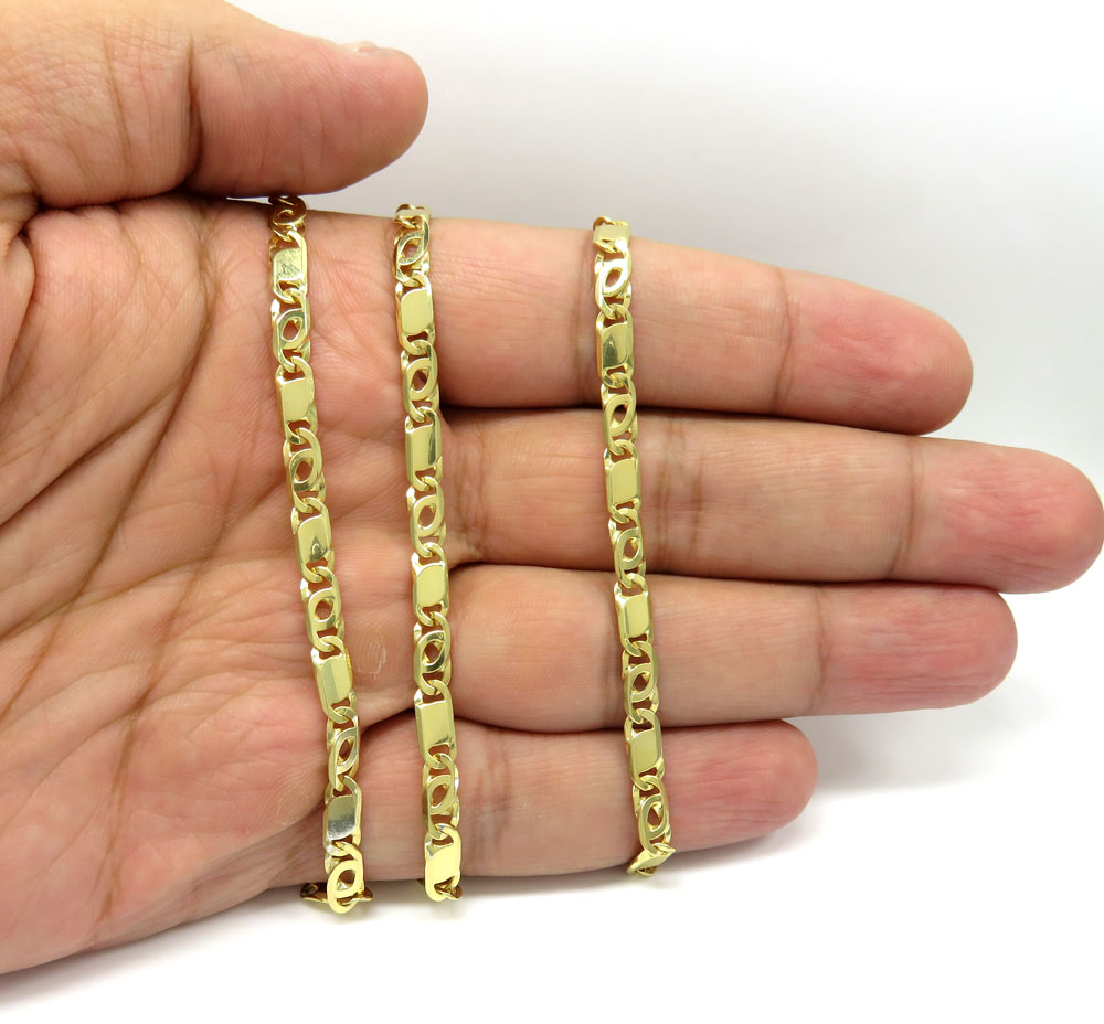 14k yellow gold solid tiger eye link chain 22 inch 5mm