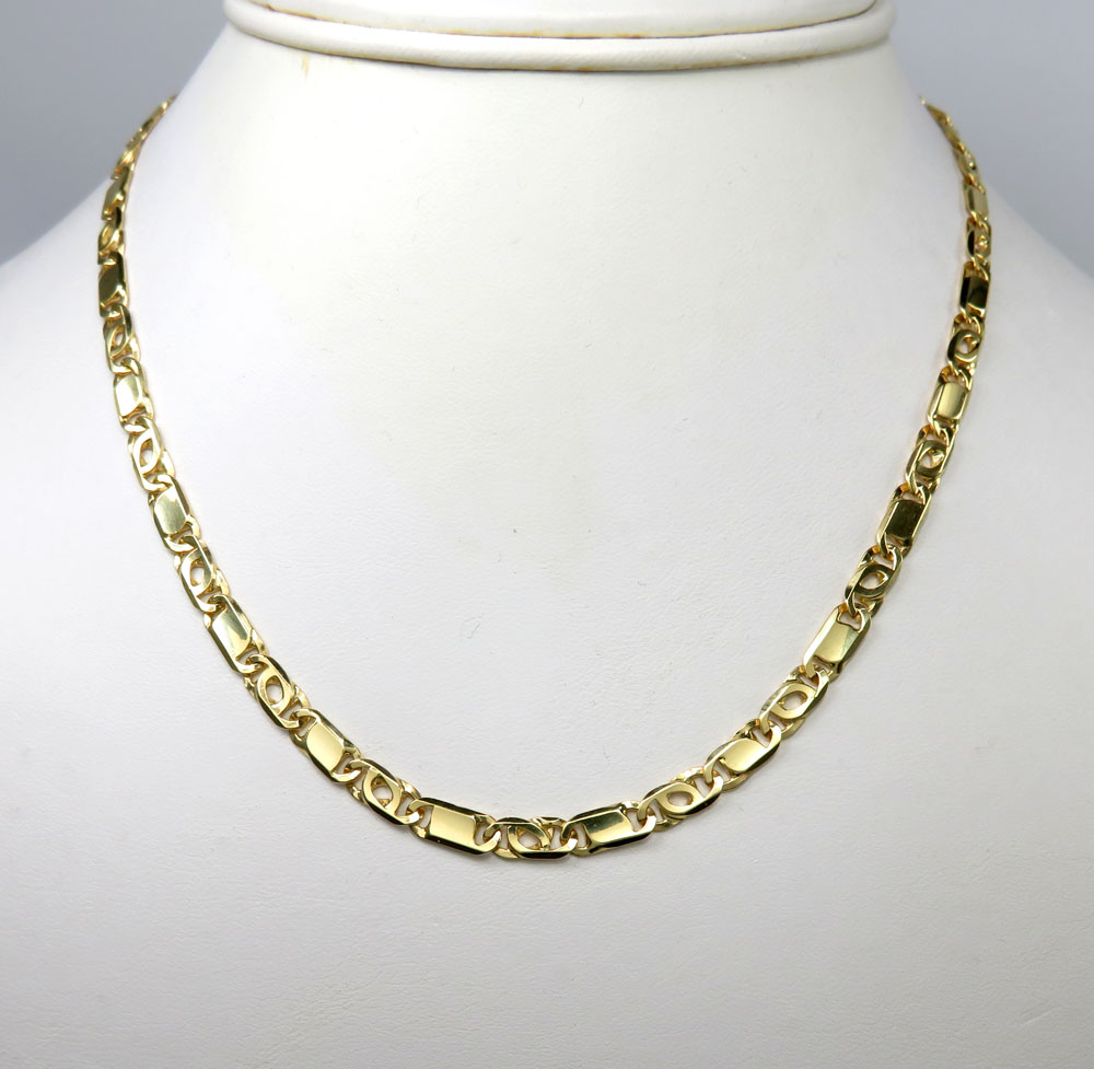 14k yellow gold solid tiger eye link chain 22 inch 5mm