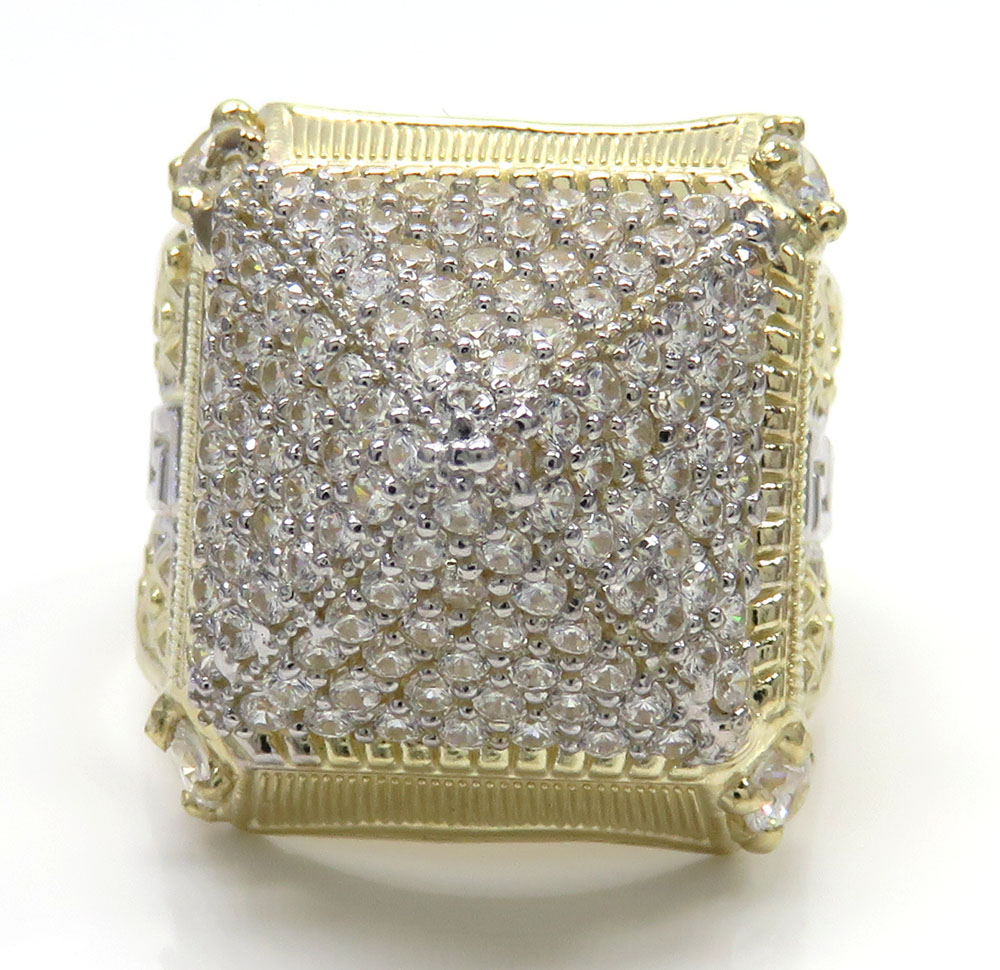 10k two tone gold greek design cz pyramid ring 1.80ct 