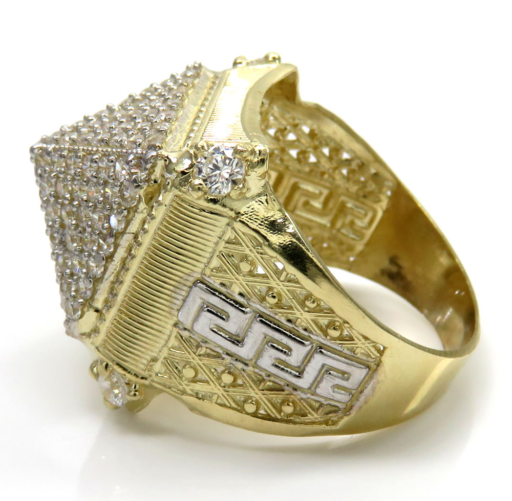 10k two tone gold greek design cz pyramid ring 1.80ct 