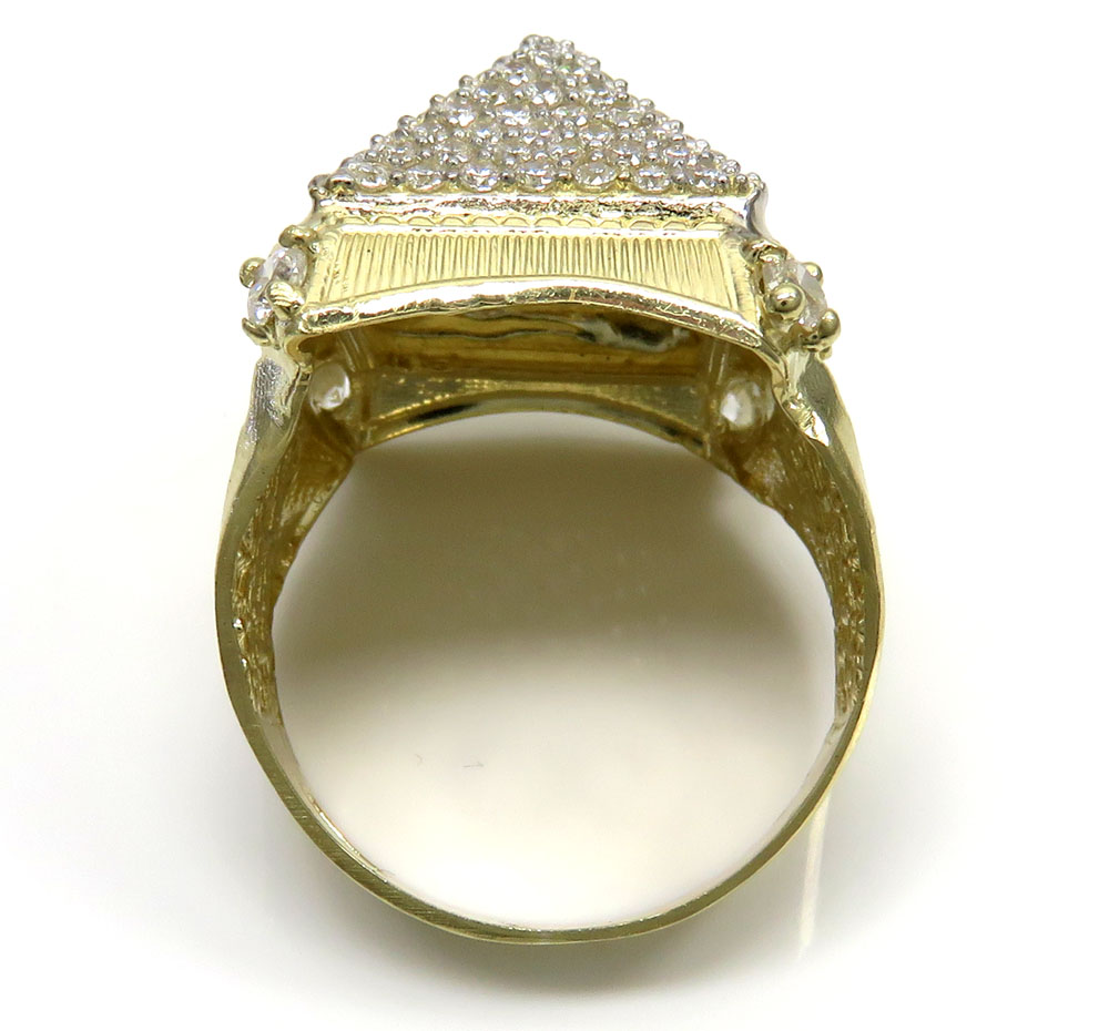 10k two tone gold greek design cz pyramid ring 1.80ct 