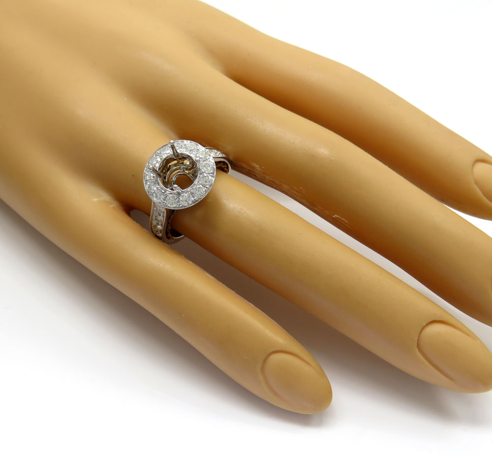 18k two tone gold round diamond halo semi mount ring 1.45ct - Image 5