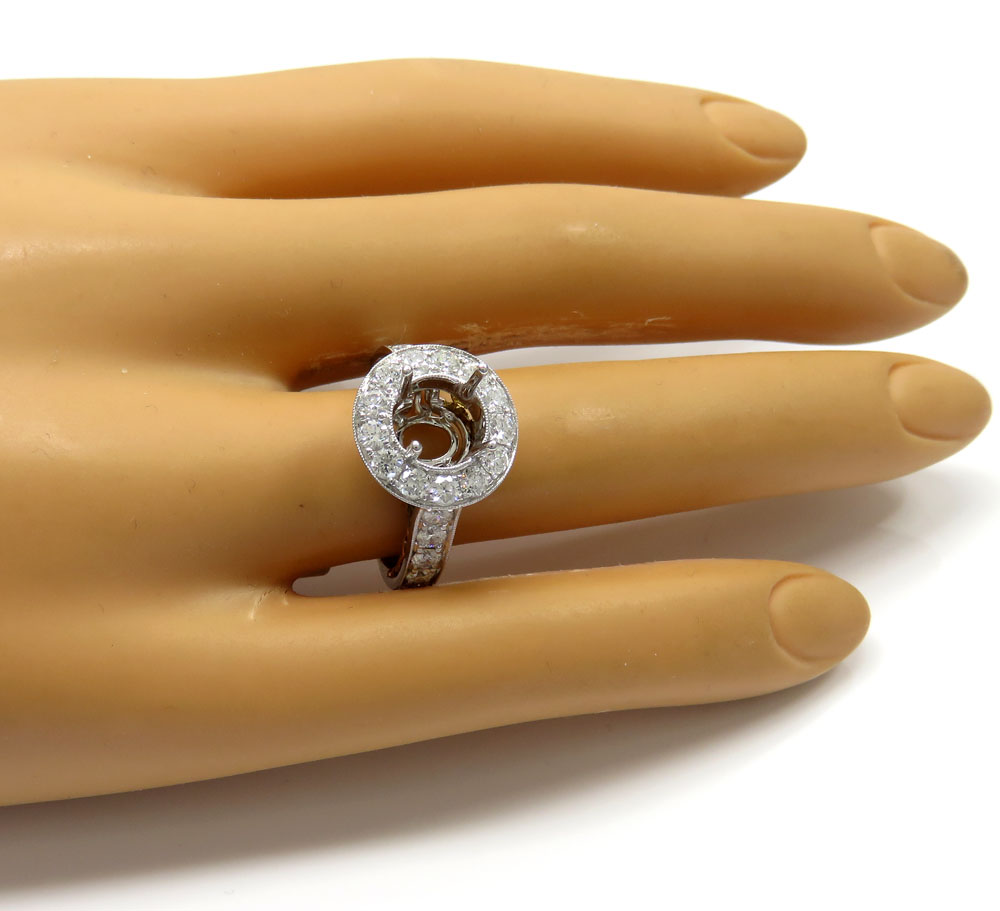 18k two tone gold round diamond halo semi mount ring 1.45ct 