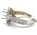 18k two tone gold round diamond halo semi mount ring 1.45ct 