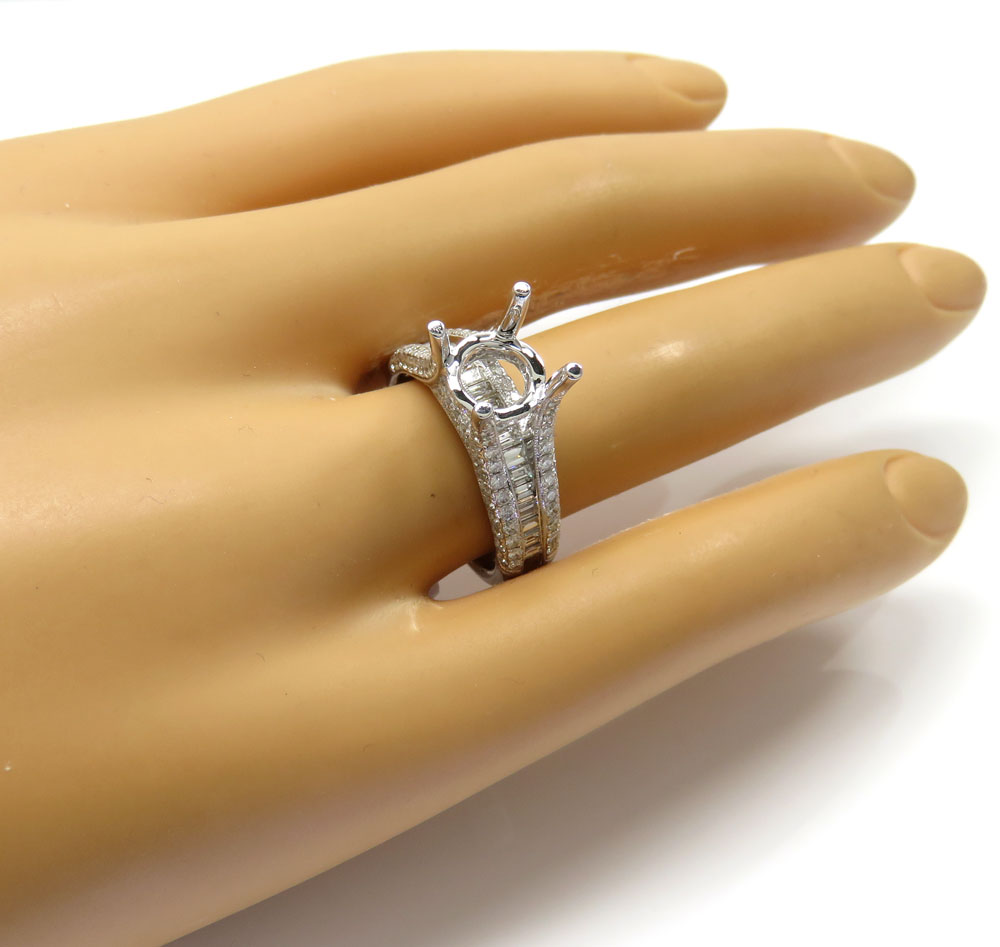 18k white gold round & baguette diamond semi mount ring 1.47ct