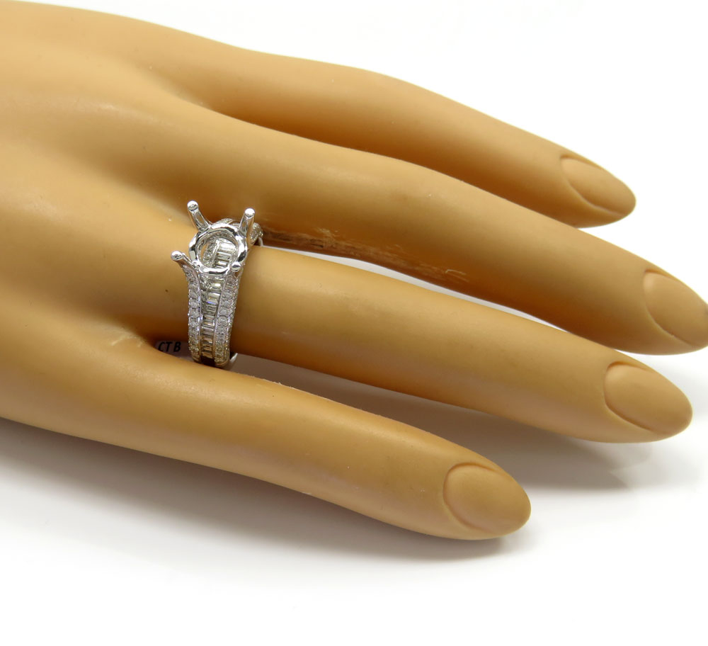 18k white gold round & baguette diamond semi mount ring 1.47ct