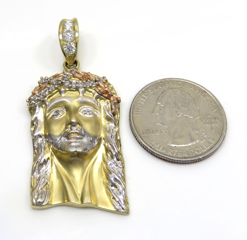 14k tri color gold cz solid jesus pendant 0.90ct