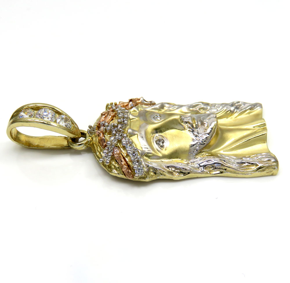 14k tri color gold cz solid jesus pendant 0.90ct