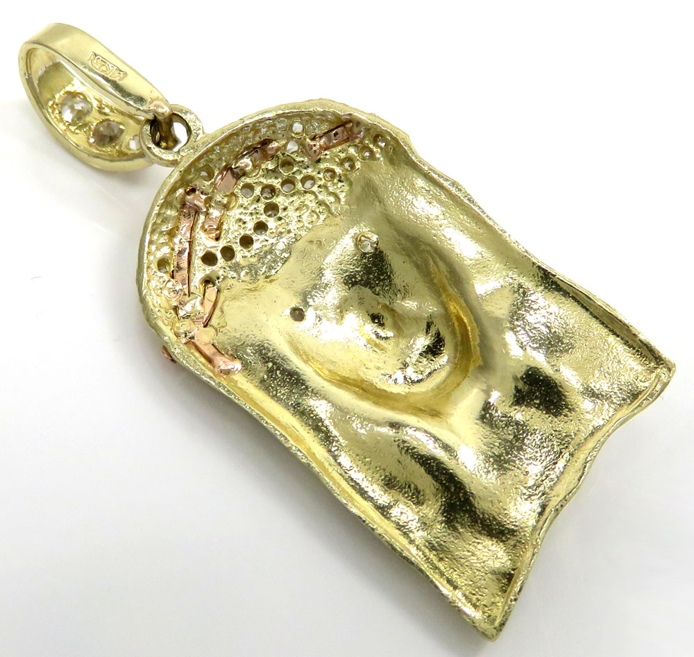 14k tri color gold cz solid jesus pendant 0.90ct