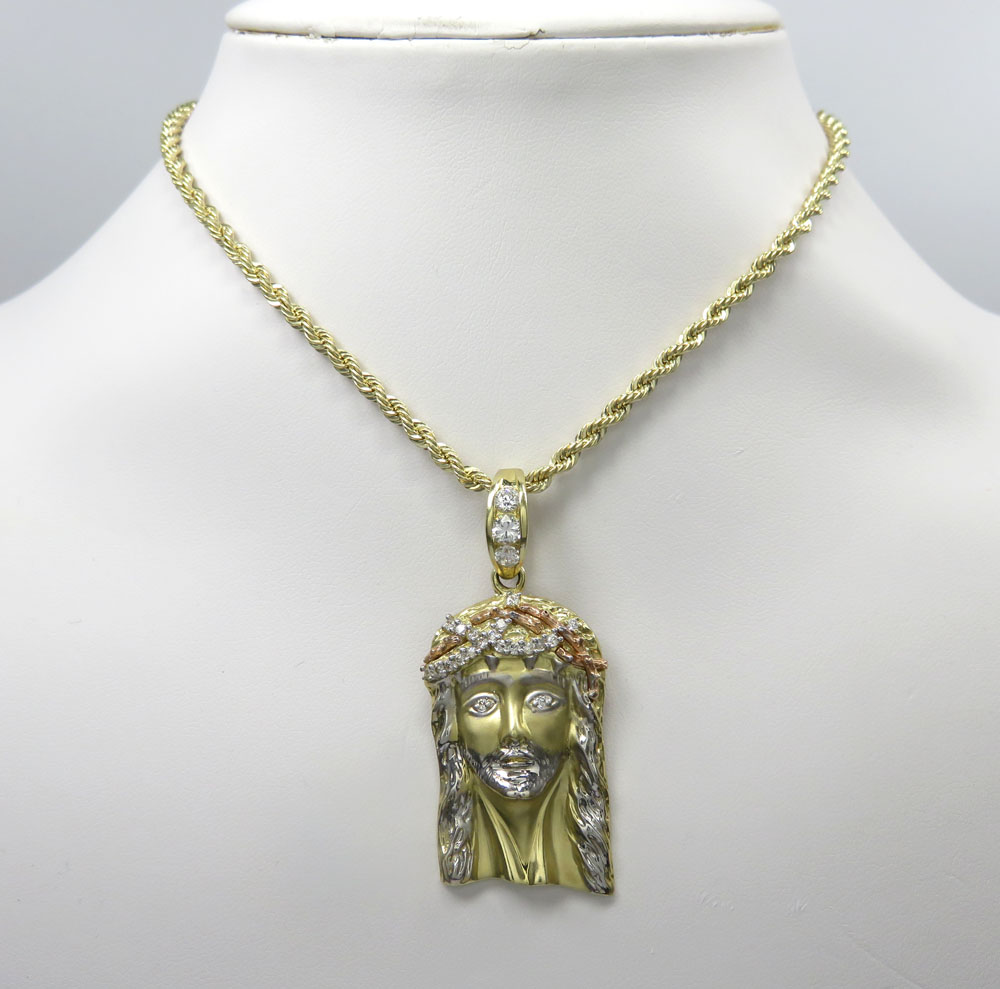 14k tri color gold cz solid jesus pendant 0.90ct