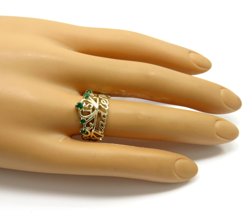 14k yellow gold custom name emerald ring 0.15ct