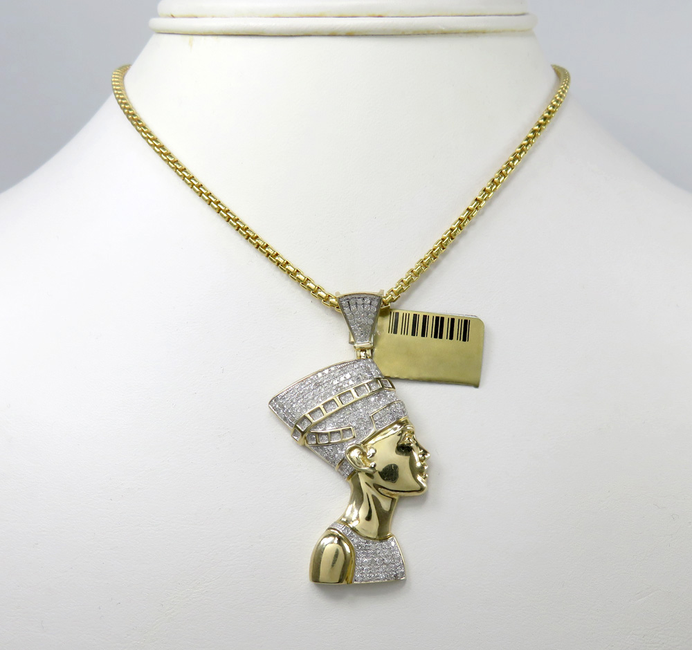 10k yellow gold diamond nefertiti medium head pendant 1.00ct - Image 6
