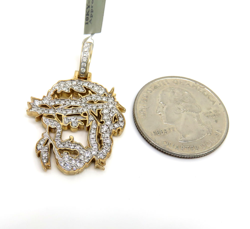 10k yellow gold diamond stencil medium jesus piece 0.79ct - Image 2