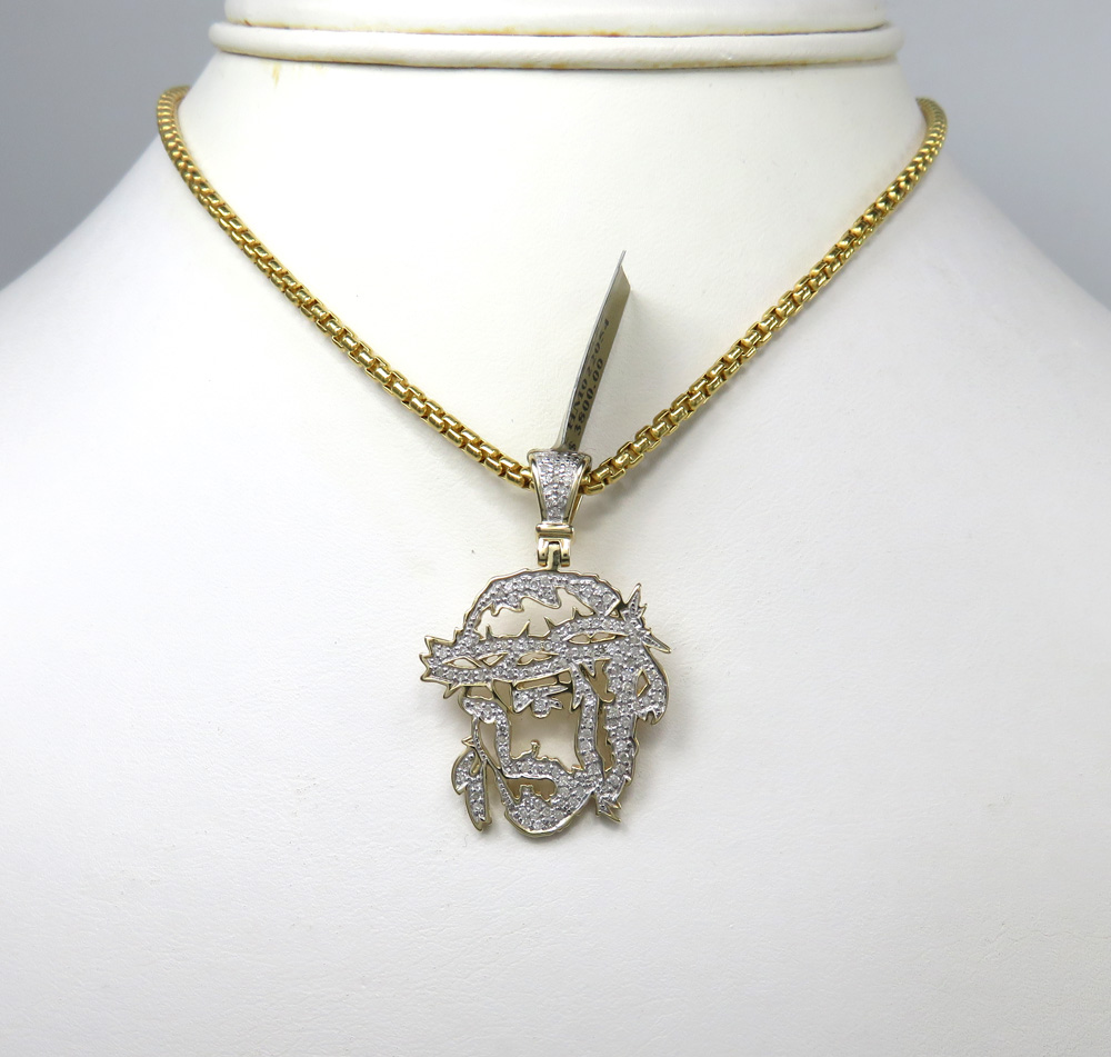 10k yellow gold diamond stencil medium jesus piece 0.79ct