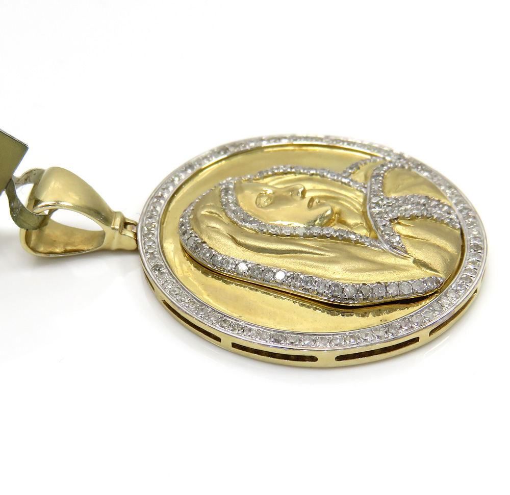 10k yellow gold round diamonds virgin mary pendant 0.95ct - Image 3