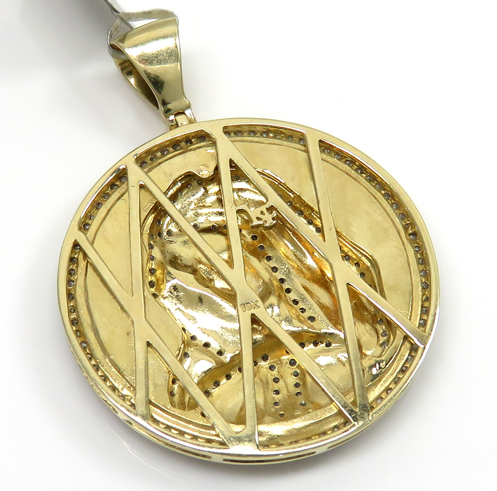 10k yellow gold round diamonds virgin mary pendant 0.95ct - Image 4