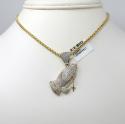 14k yellow gold diamond praying hands hanging cross pendant 0.81ct