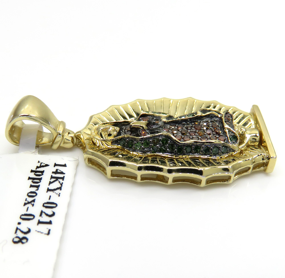 14k yellow gold red & green diamond virgin mary pendant 0.28ct