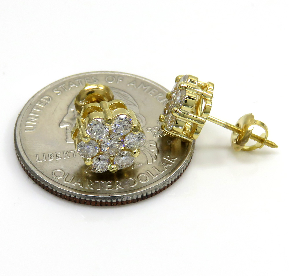 8mm 14k yellow gold round 14 diamond cluster earrings 1.25ct - Image 3