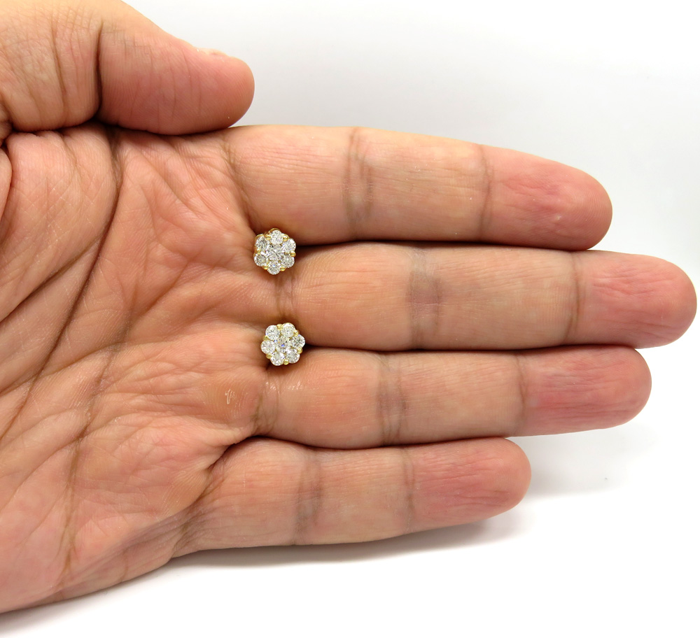 8mm 14k yellow gold round 14 diamond cluster earrings 1.25ct - Image 4