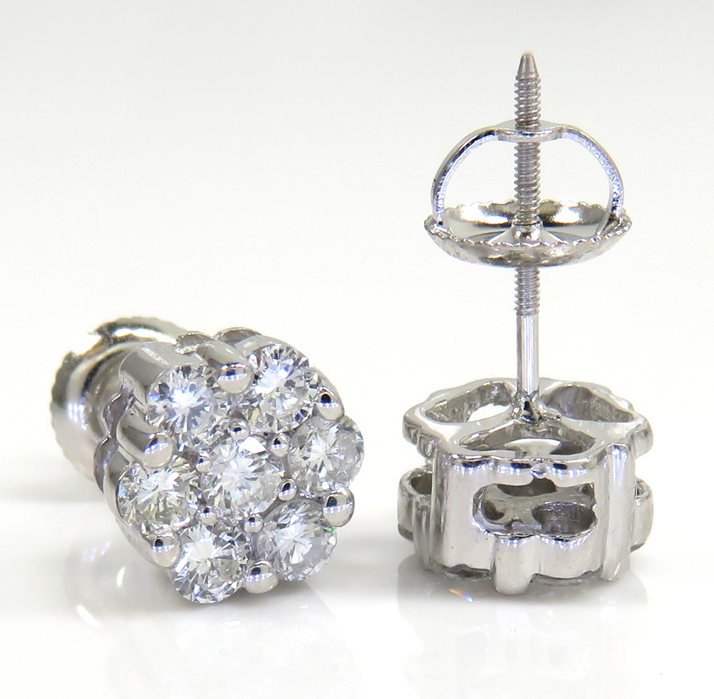 8mm 14k yellow gold round 14 diamond cluster earrings 1.25ct - Image 6