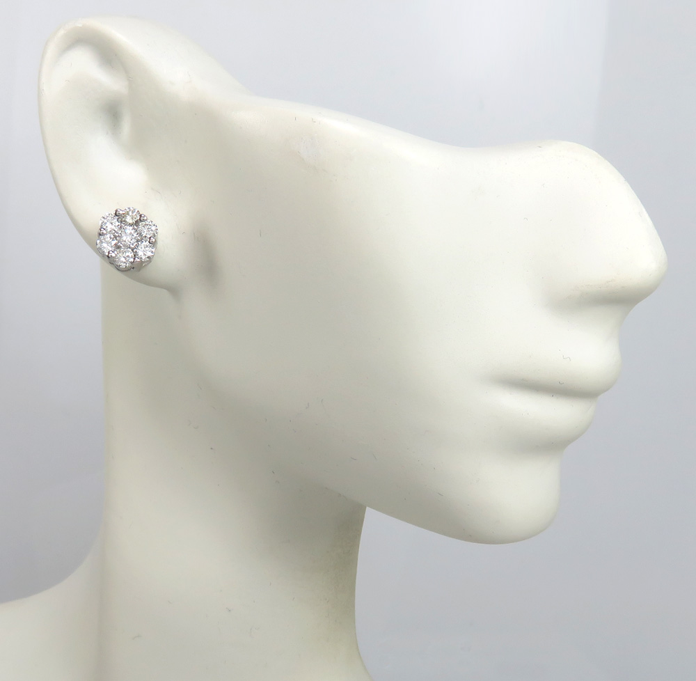 8mm 14k yellow gold round 14 diamond cluster earrings 1.25ct
