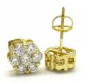 8mm 14k yellow gold round 14 diamond cluster earrings 1.25ct