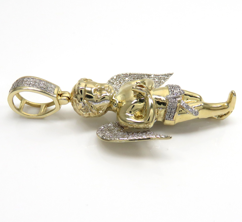 10k solid yellow gold baby angel diamond pendant 0.53ct - Image 3