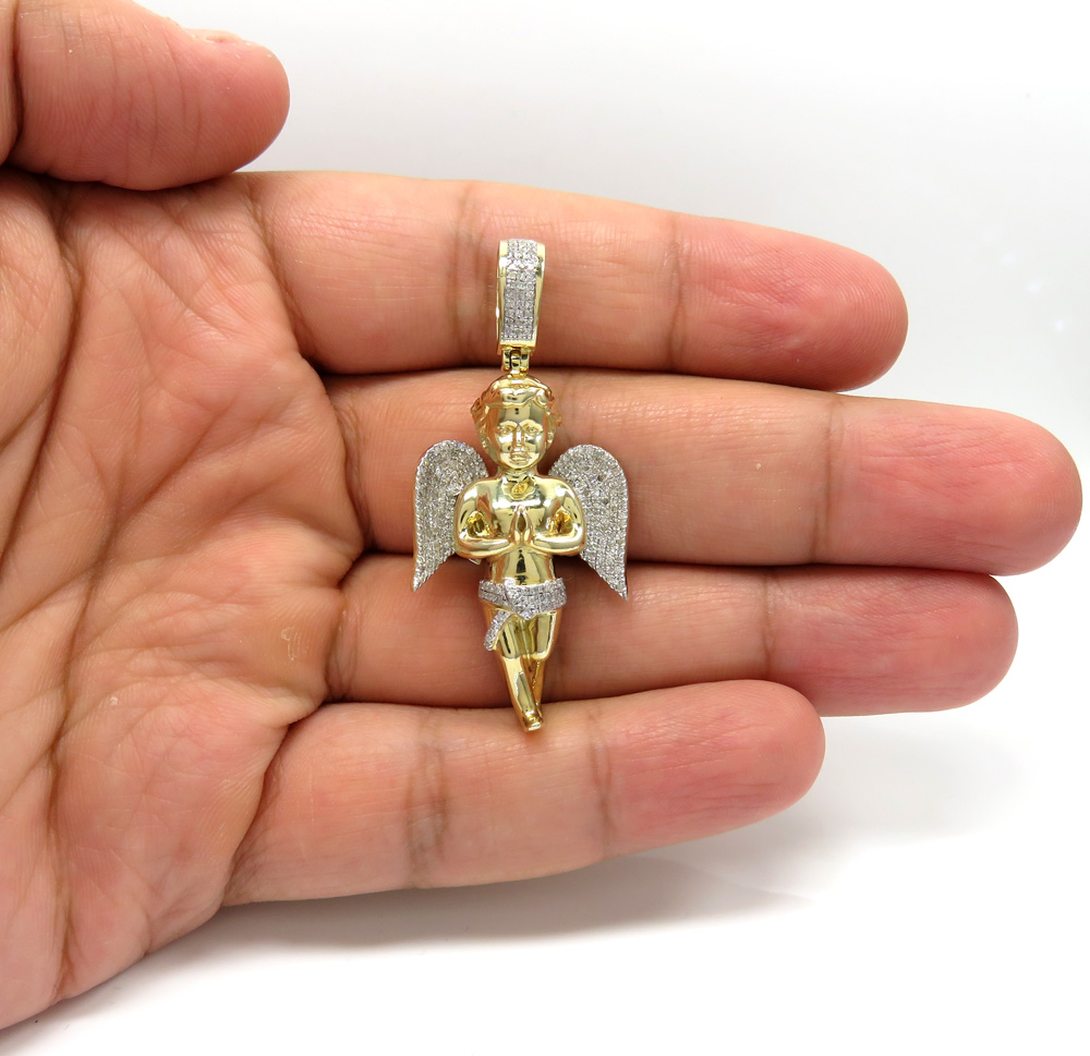 10k solid yellow gold baby angel diamond pendant 0.53ct - Image 5