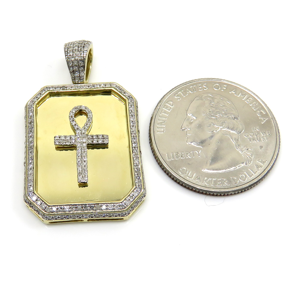 10k yellow gold diamond ankh dog tag pendant 0.65ct