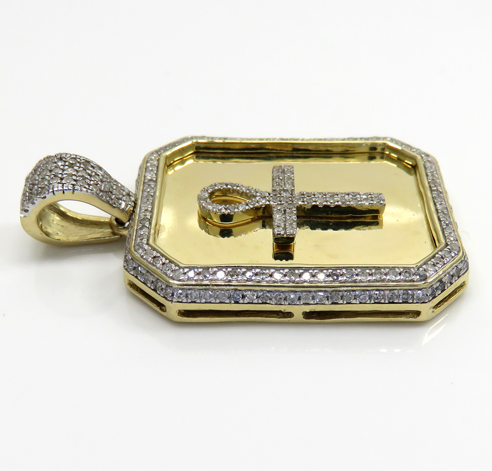10k yellow gold diamond ankh dog tag pendant 0.65ct - Image 3