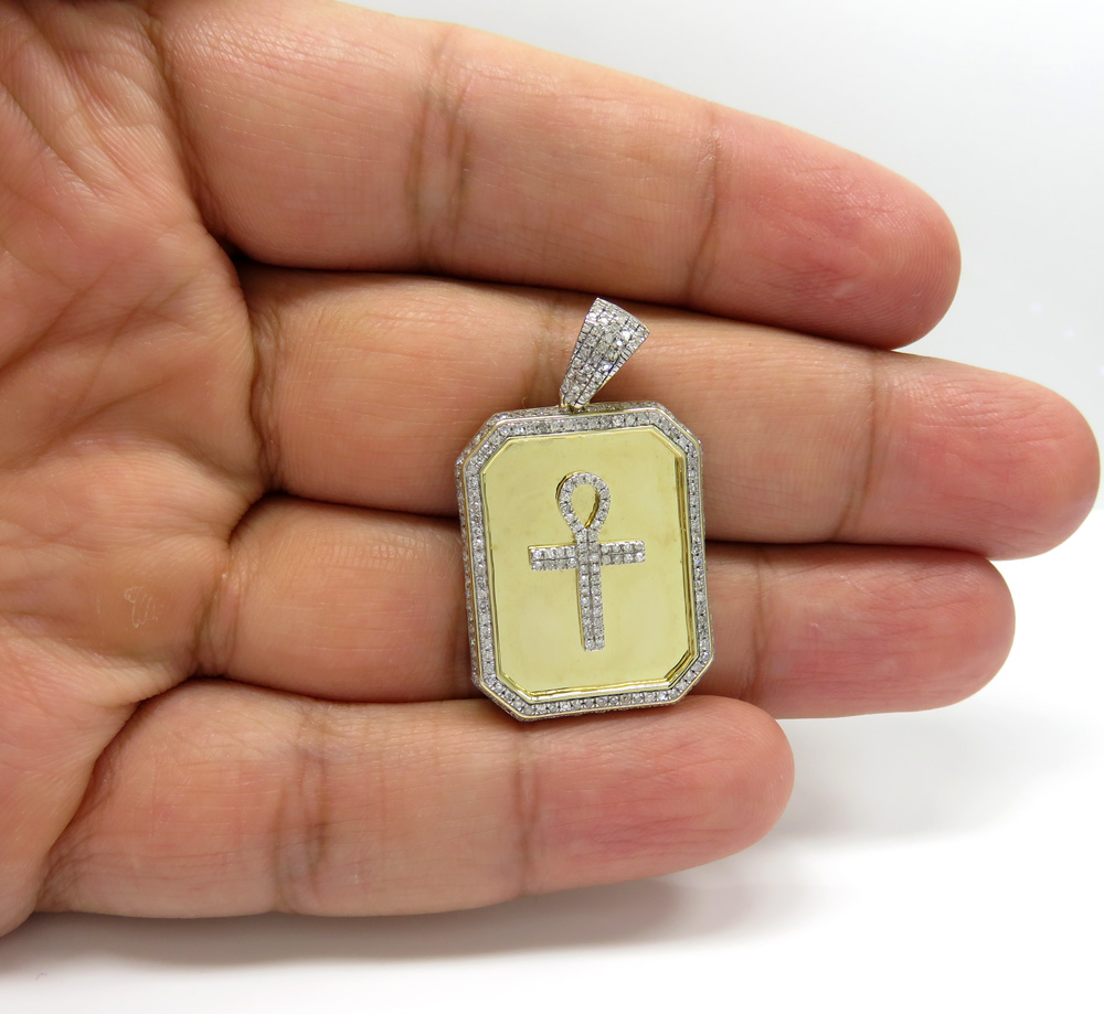 10k yellow gold diamond ankh dog tag pendant 0.65ct