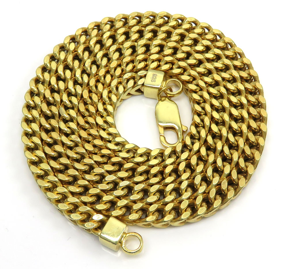 925 yellow sterling silver thick franco link chain 26-30 inch 5mm