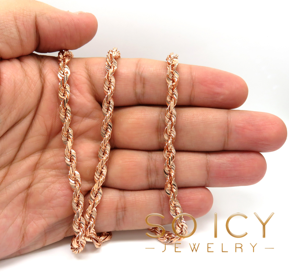 14k rose yellow or white gold solid diamond cut rope chain 18-26 inches 6mm - Image 5