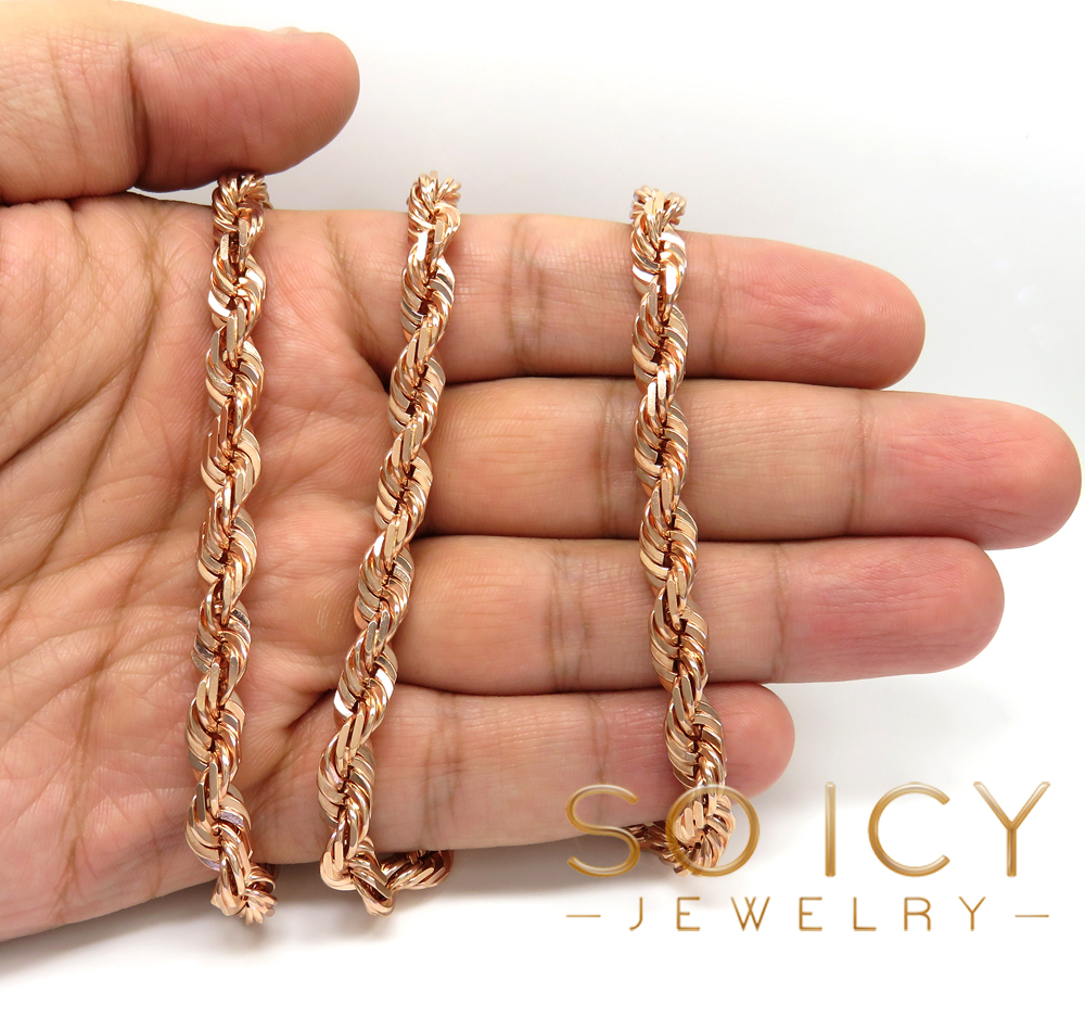 14k yellow rose or white gold solid diamond cut rope chain 20-26 inch 7mm - Image 5