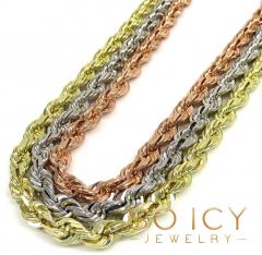14k yellow rose or white gold solid diamond cut rope chain 20-26 inch 7mm