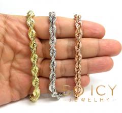 14k yellow rose or white gold solid diamond cut rope chain 20-26 inch 7mm