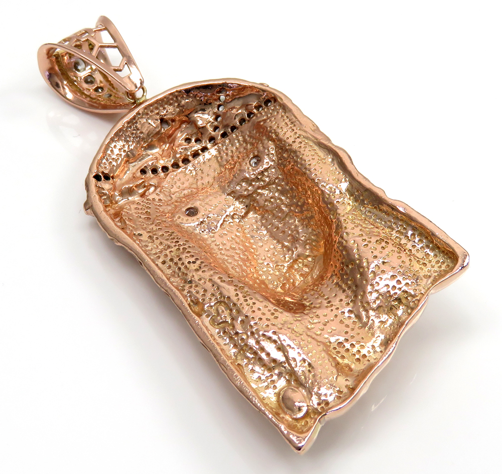 10k solid rose gold xl classic cz jesus face pendant 1.50ct