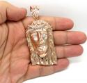 10k solid rose gold xl classic cz jesus face pendant 1.50ct