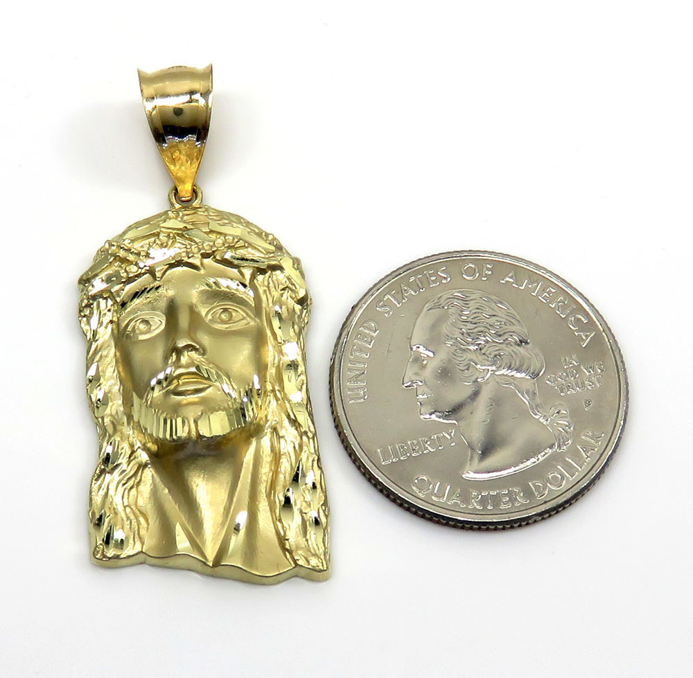 10k yellow gold medium classic jesus face pendant  - Image 2