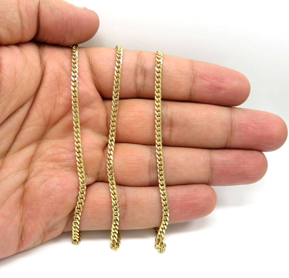 10k yellow white or rose gold skinny hollow puffed miami chain 18-24