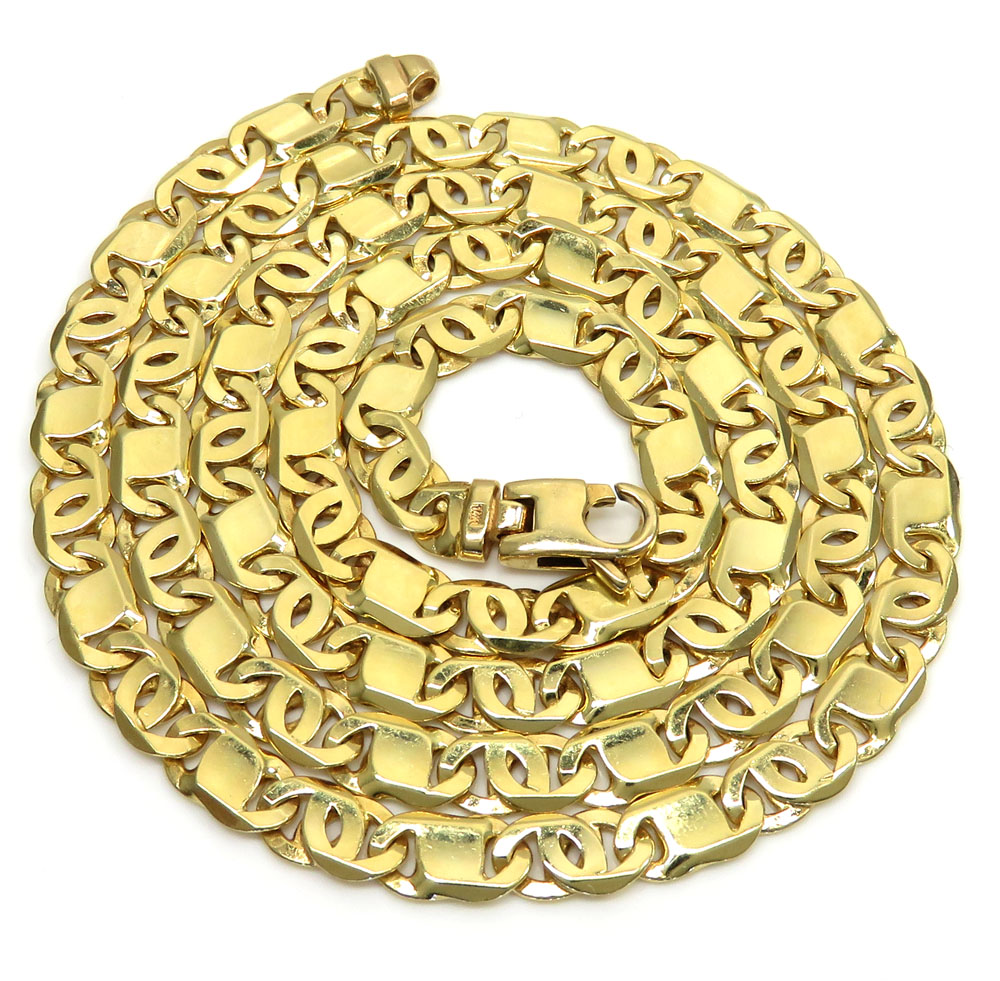 14k yellow gold solid tiger eye link chain 24-26 inches 6mm