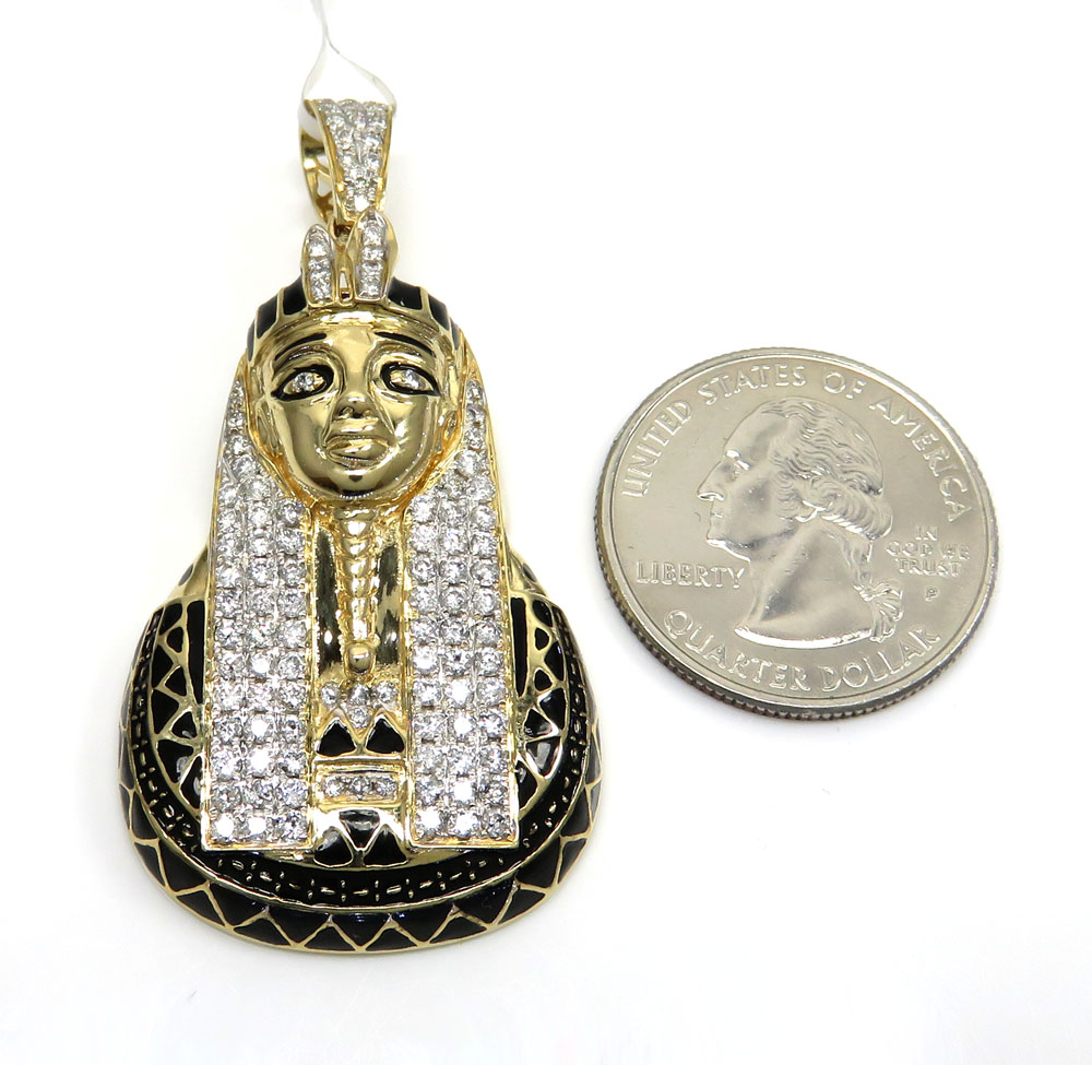 14k yellow gold black enamel king tut pharaoh pendant 1.57ct